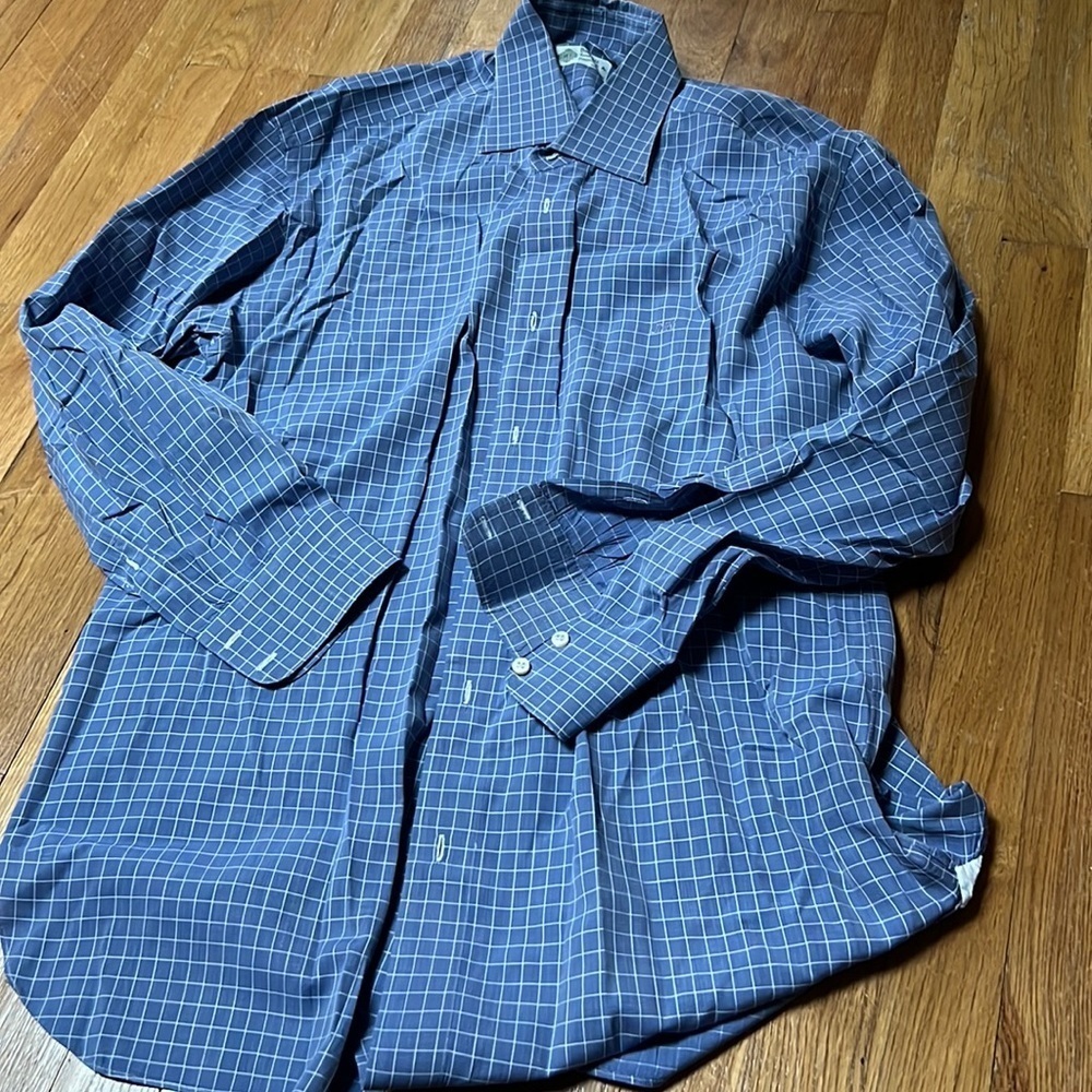 Borrelli Men’s White and Blue Long Sleeve Dress Shirt Size 16.5